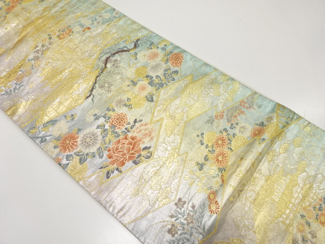 JAPANESE KIMONO / ANTIQUE FUKURO OBI / SILK / WOVEN PEONY